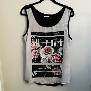 Reitmans Mixed Media Wild Flower Tank, Size Large